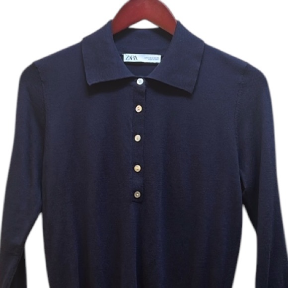 Zara Pull-over collared Sweater 5-Button 3/4 Sleeve fine gauge knit Sz. Med. - Picture 3 of 15